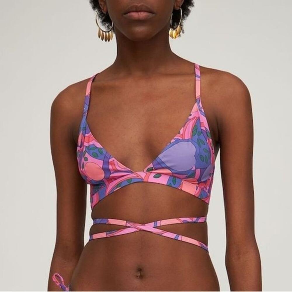 Isabel Marant Triangle Bikini Swimsuit Top Pink Purple Size 10 Luxury